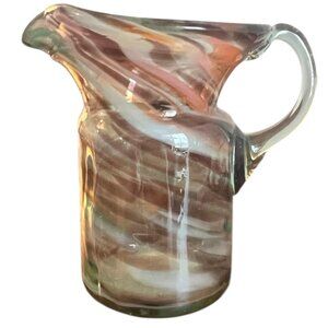 Vintage Handblown Swirl Art Glass Pitcher Vase 4.25" Tall Multicolor Decorative